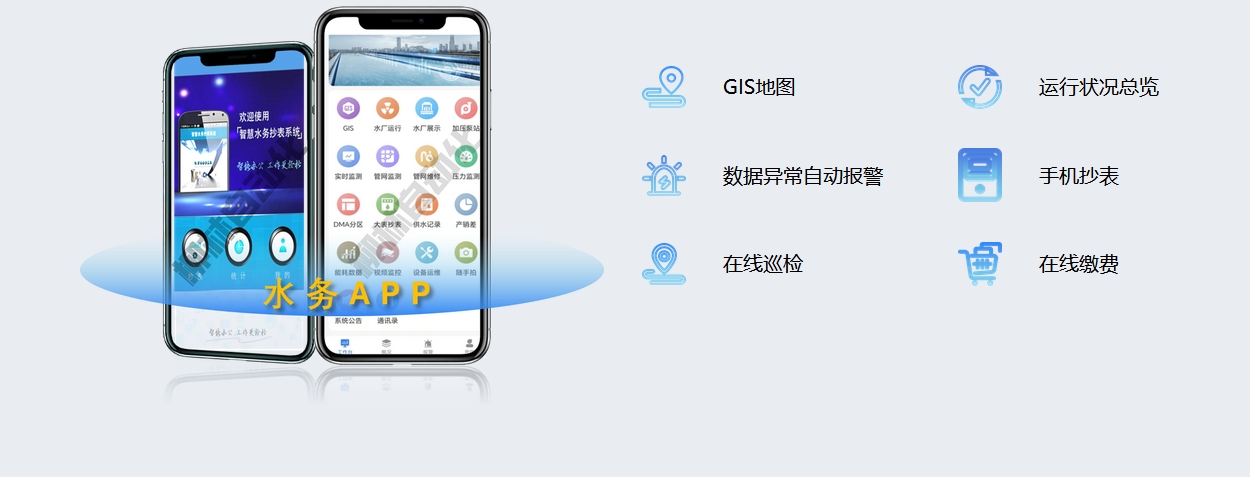 水務(wù)APP:GIS地圖、運行狀況總覽、數(shù)據(jù)異常自動報警、手機抄表、在線巡檢、在線繳費